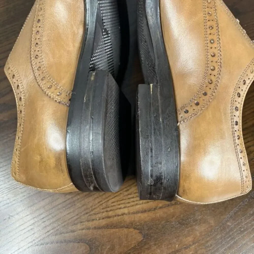 Paul Fredrick Oxford Shoes‎ Mens 8.5 Tan Brown Leather Cap Toe Brogue Made Italy